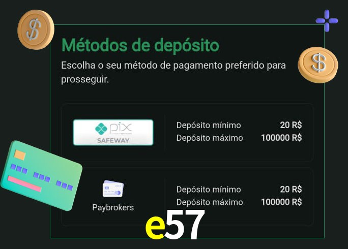 O cassino e57 oferece uma grande variedade de métodos de pagamento